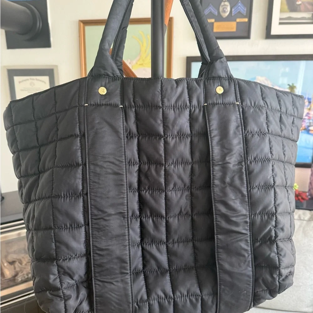 Clare V Black Quilted Tote with Gold Stud Accents